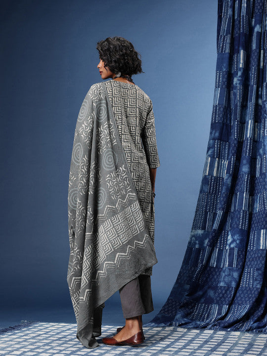 Taavi Printed Tie-Up Neck Kashish Indigo Kurta with Trouser & Dupatta