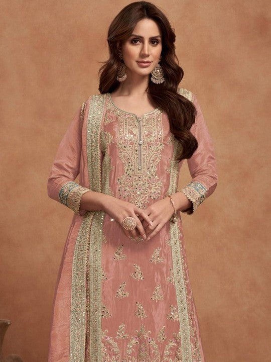 SURATSUIT Women Floral Embroidered Regular Mirror Work Kurta with Palazzos & With Dupatta