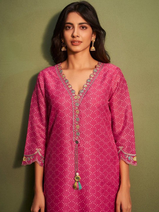 AUTUMN LANE Geometric Printed Regular Straight Kurta with Trousers & Dupatta