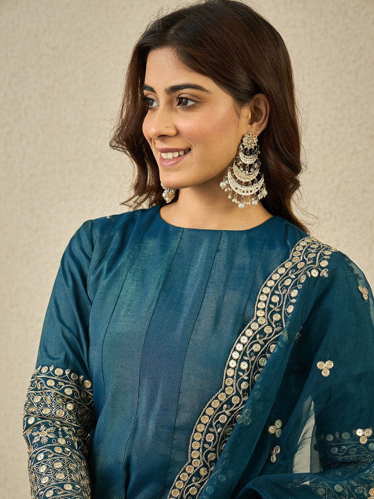 Inddus Women Ethnic Motifs Embroidered Kurta with Palazzo & Dupatta