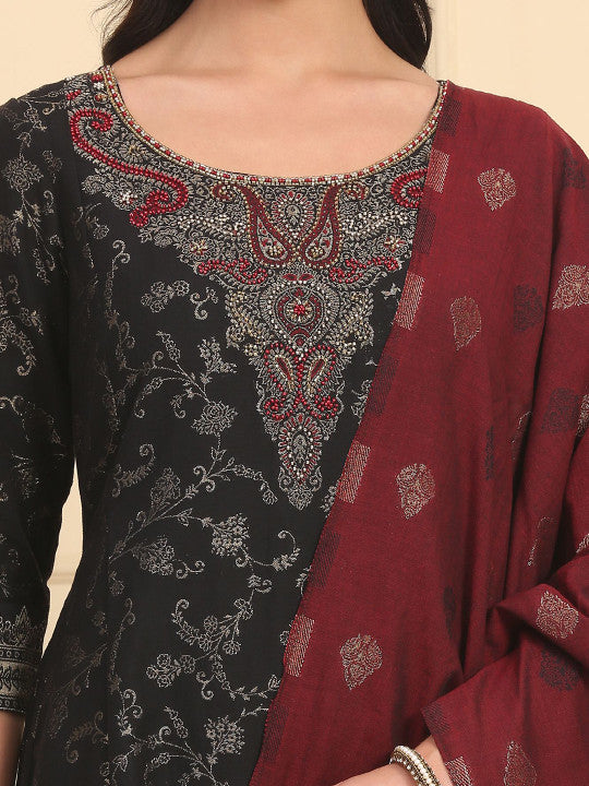AURELIA Women Floral Embroidered Kurta with Trousers & Dupatta