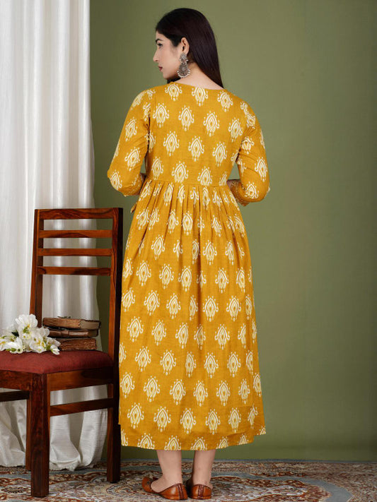 BHAGLI Ethnic Motifs Printed Mandarin Collar A-Line Maternity Ethnic Dresses