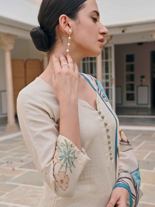 Floral Printed Pure Cotton Straight Kurta with Trousers & With Dupatta