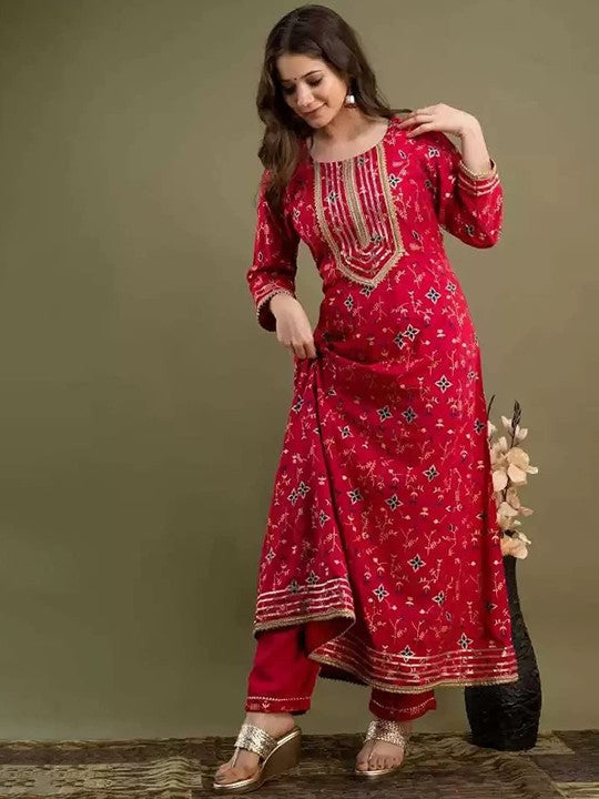 DIVASTRI Women Ethnic Print Embroidered Regular Pure Cotton Kurta With Trousers & Dupatta