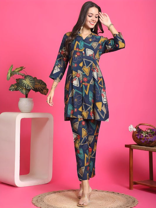 Printed Pure Cotton Shirt & Trousers Co-Ord