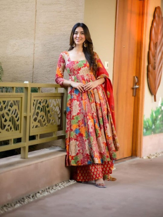 Idaho Clothing Women Floral Printed Angrakha Pure Cotton