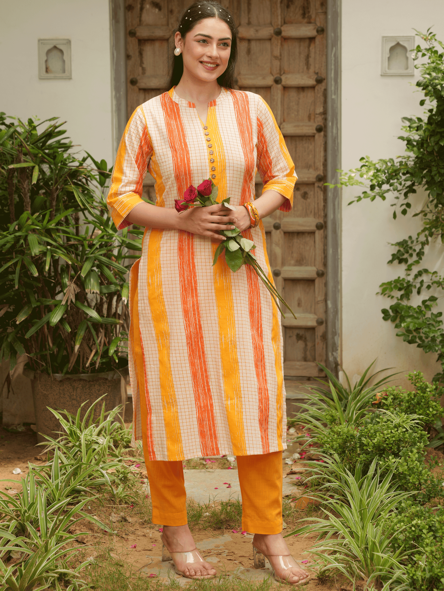 Soft Cotton Striped Straight Yellow Kurta
