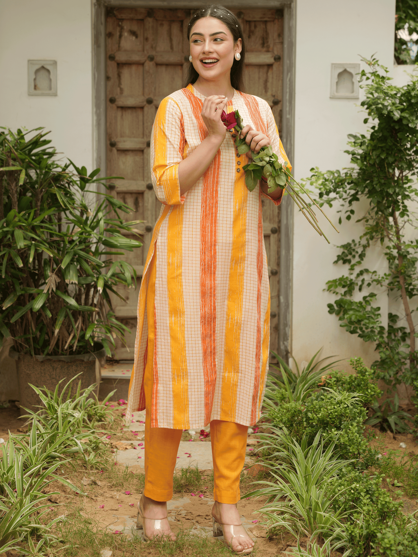 Soft Cotton Striped Straight Yellow Kurta
