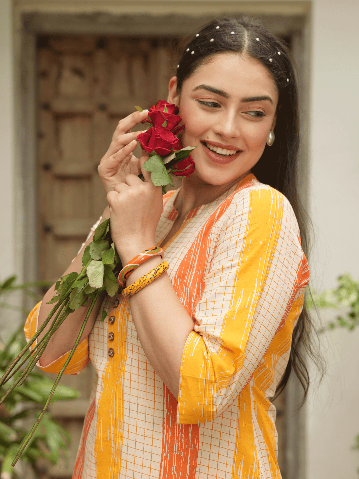 Soft Cotton Striped Straight Yellow Kurta