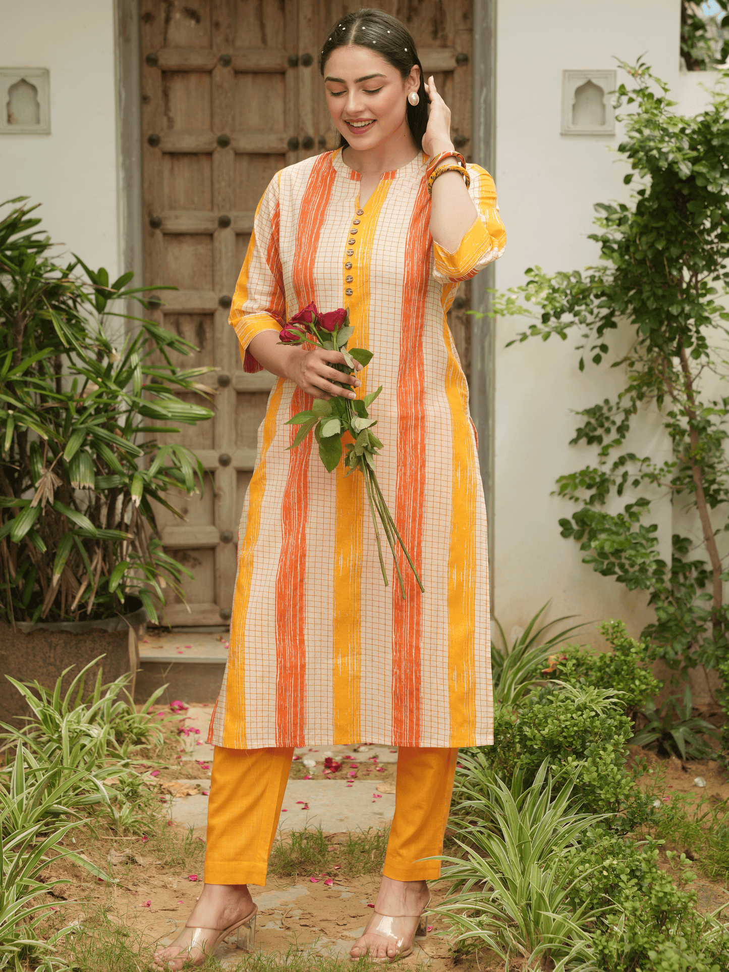 Soft Cotton Striped Straight Yellow Kurta