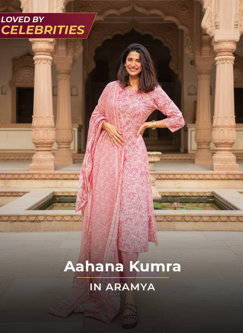 Soft Cotton Floral Flared Pink Kurta