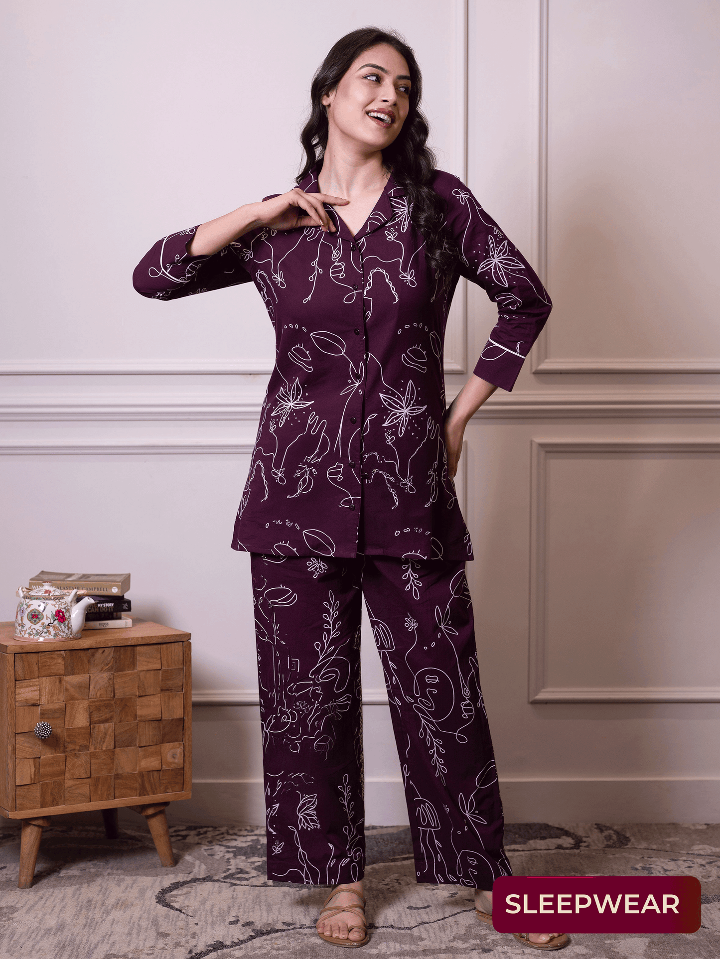 Soft cotton Abstract Top Wine Top