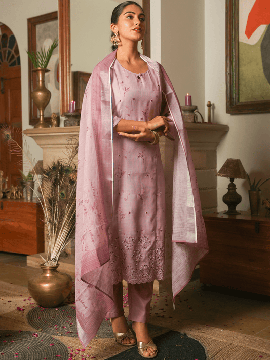 Linen Blend Floral Pink Dupatta