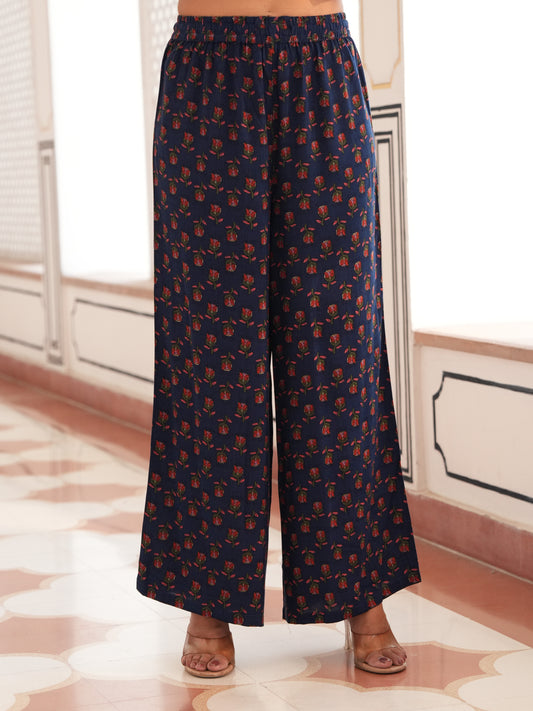 Viscose Floral Blue Trousers