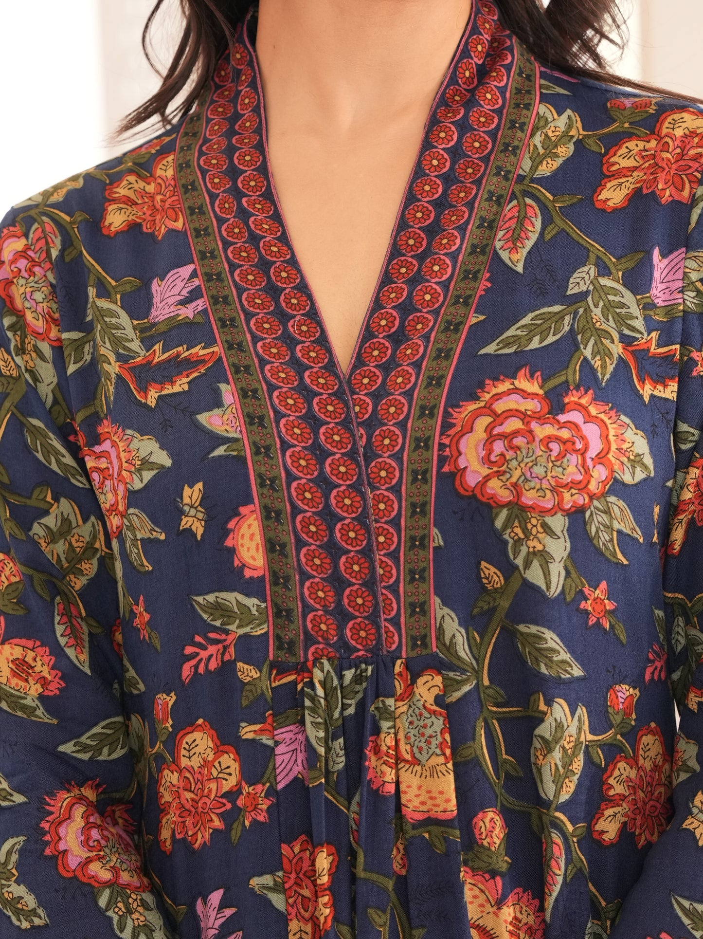 Viscose Floral Blue A-line Kurta