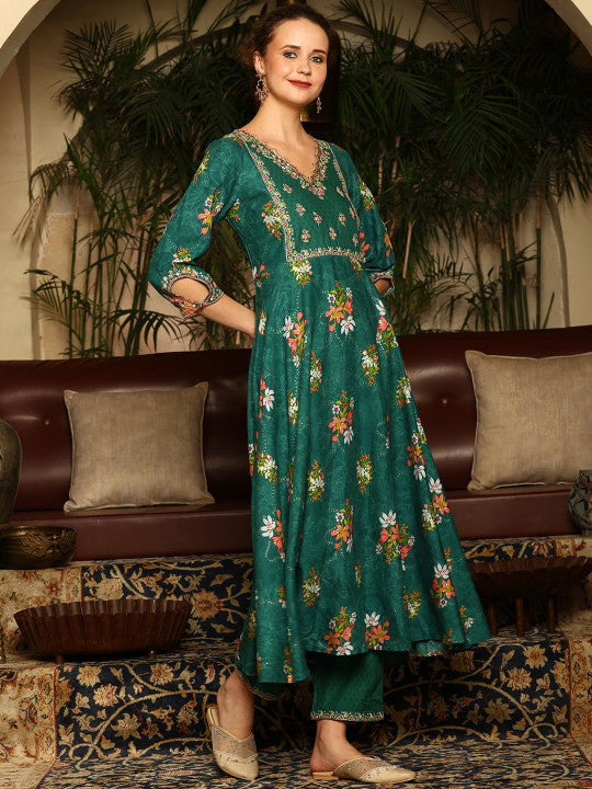 W Women Floral Printed Regular Kurta with Trousers & With Dupatta