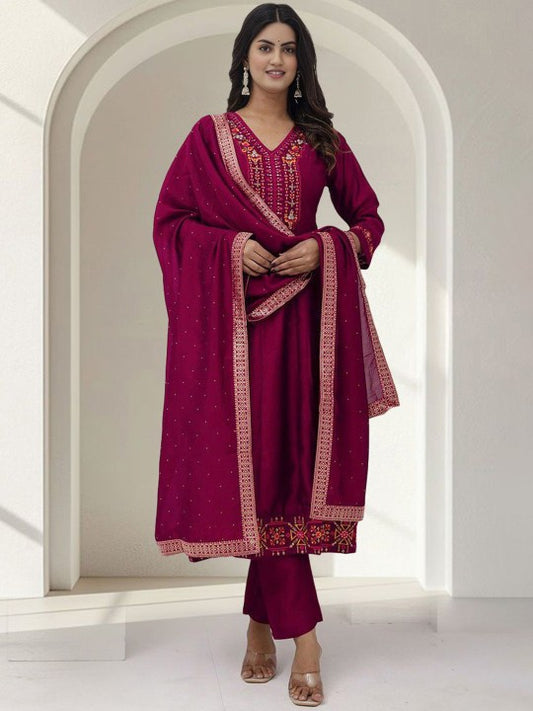 Floral Yoke Design Panelled Sequinned A-Line Kurta