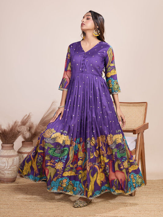 Tasarika Printed V-Neck Maxi Ethnic Dress