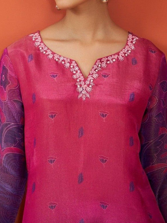 AUTUMN LANE Women Floral Printed Round Neck Straight Kurta & Trousers With Dupatta