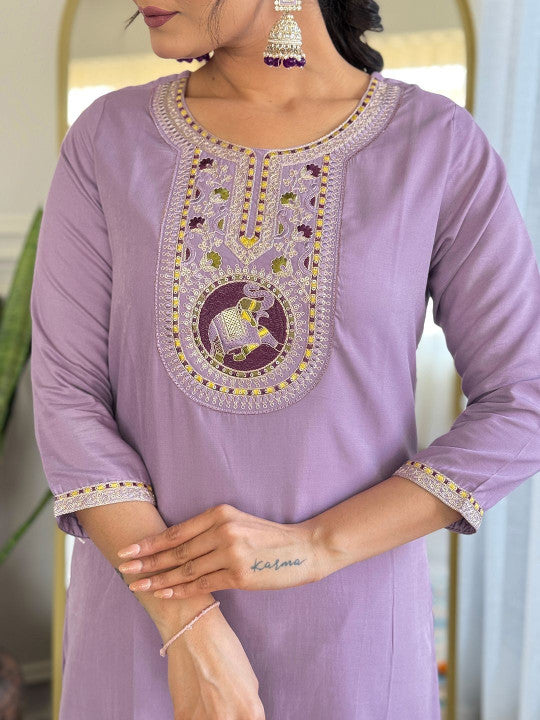 CaniBani Women Ethnic Motifs Embroidered Regular Thread Work Kurta with Trousers & With Dupatta