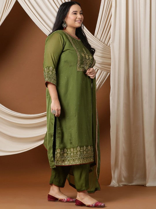 INDDUS PLUS Women Floral Embroidered Regular Mukaish Kurta