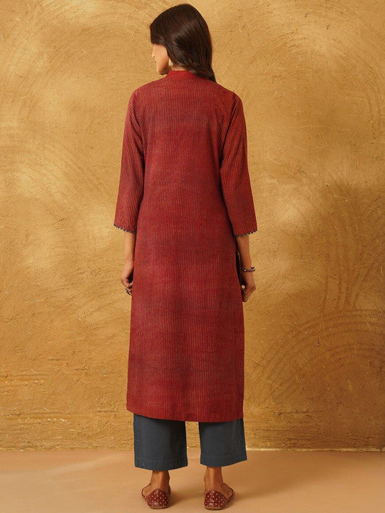 Floral Printed V-Neck Regular Pure Cotton Straight Kurta