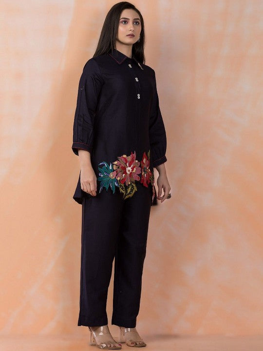 AUTUMN LANE Sabhya Raven Embroidered Tunic With Trousers Co-Ords