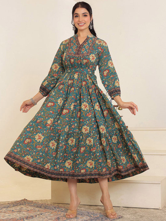 GULAB CHAND TRENDS Floral Printed Mandarin Collar A-Line Kurta