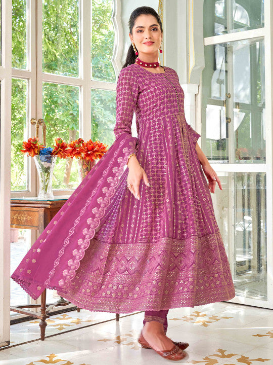 House of Pataudi Embroidered Kurta with Trousers & Embroidered Dupatta