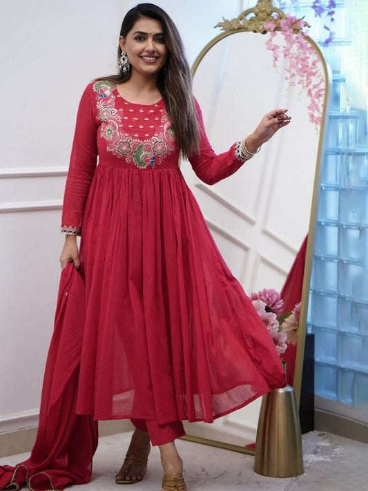 Floral Yoke Design Chinnon Anarkali Kurta