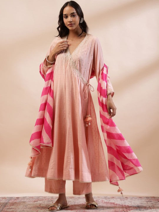 Neck Sequinned Chanderi Cotton Anarkali Kurta