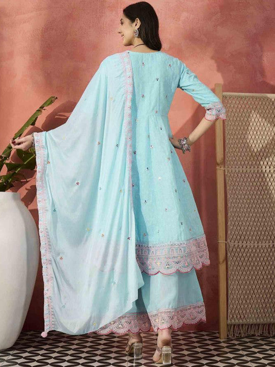 Aralia Women Floral Embroidered Regular Thread Work Pure Cotton Kurta Sets