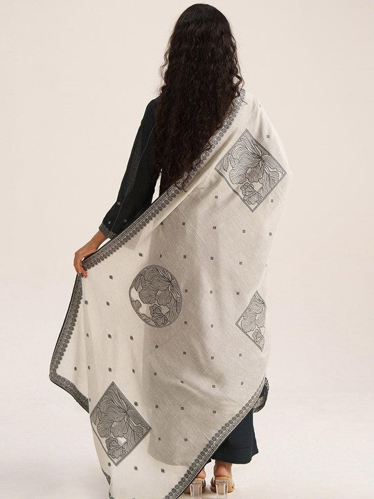 Ganga Floral Woven Design Sequinned Linen Straight Kurta