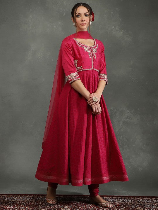 Biba by Rohit Bal Floral Embroidered Beads and Stones Kurta