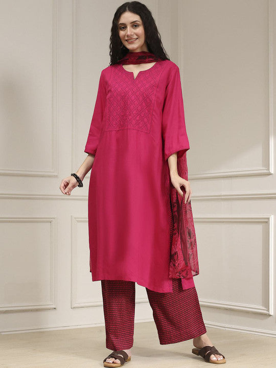Biba Women Ethnic Motifs Printed Kurta with Palazzo & Dupatta