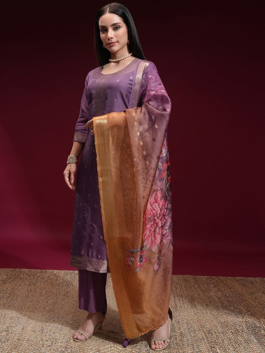 Vishudh Women Ethnic Motifs Regular Kurta With Trousers Dupatta