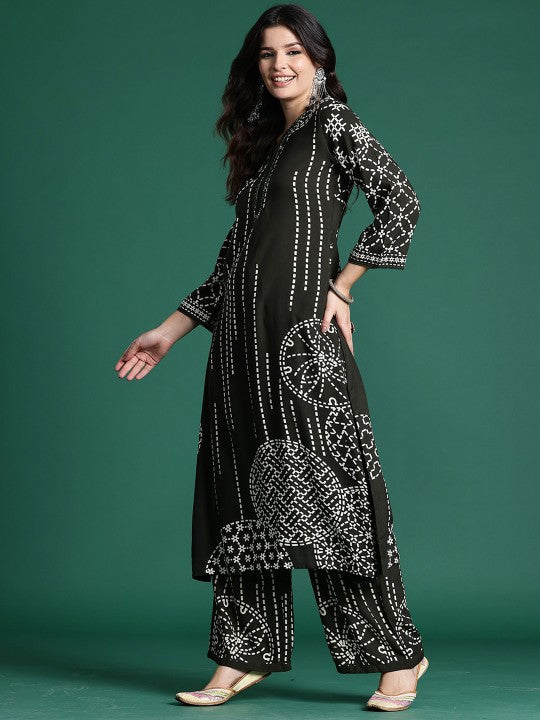 Indo Era Floral Printed Three-Quarter Sleeves Tunic With Palazzos