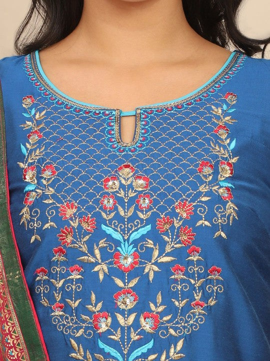 AURELIA Women Ethnic Motifs Yoke Design Regular Thread Work Kurta with Skirt & With Dupatta