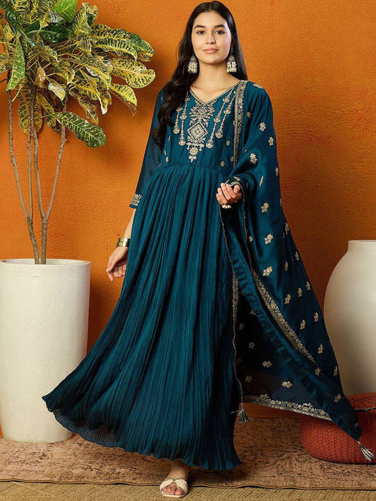 Trendmalls Women Embroidered Sequins Work Anarkali Kurta Pant with Dupatta