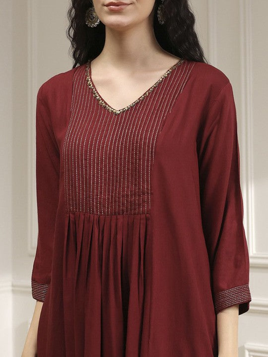 Biba Women Woven Design A-Line Kurta with Palazzo & Dupatta