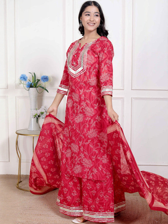 Doriyaan Women Floral Printed Regular Pure Cotton Kurta with Palazzos & With Dupatta