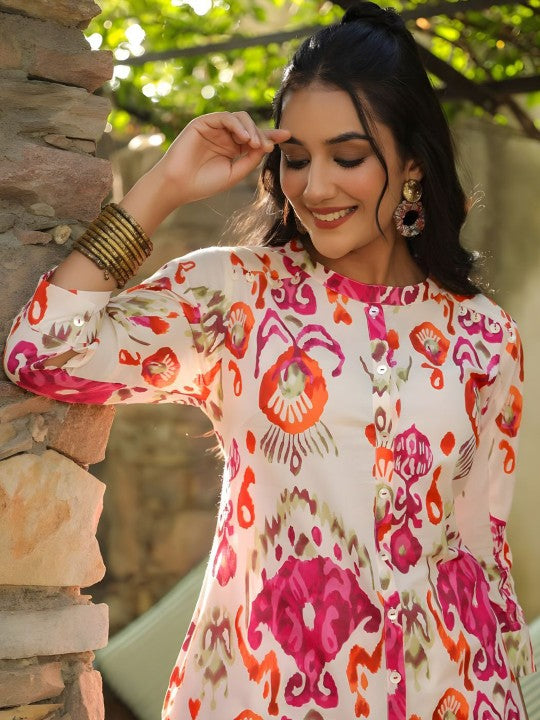 Printed Pure Cotton Tunic & Trousers Co-Ord