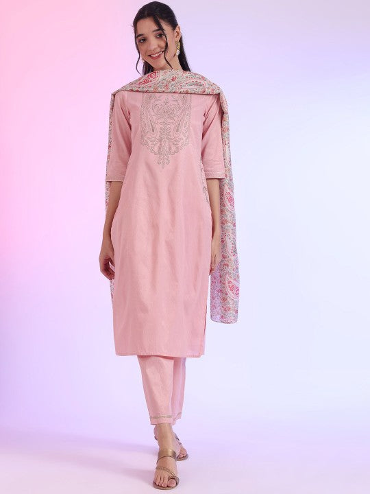 AURELIA Zari Embroidered Round Neck Straight Kurta