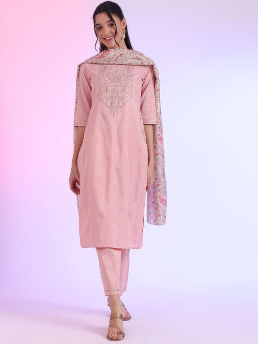 AURELIA Zari Embroidered Round Neck Straight Kurta