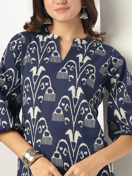 Printed Mandarin Collar Pure Cotton Tunic With Palazzo Co-Ords
