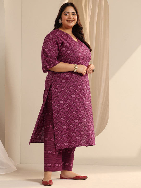 EXTRA LOVE BY LIBAS Women Plus Size Ethnic Motifs Printed Kurta with Trousers & Dupatta