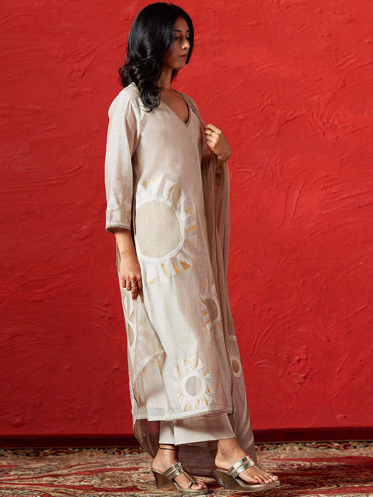 Ganga Women Regular Chanderi Silk Kurta with Palazzos & With Dupatta