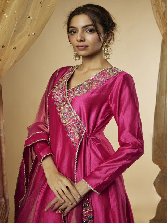 The Aarya Ethnic Motifs Embroidered Angrakha Zardozi A-Line Kurta