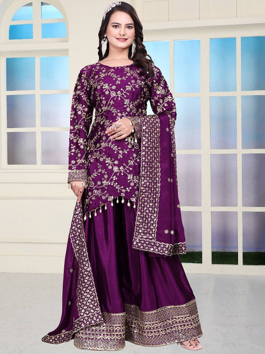 TEEYA CREATION Women Ethnic Motifs Embroidered Thread Work Kurta with Sharara & Dupatta