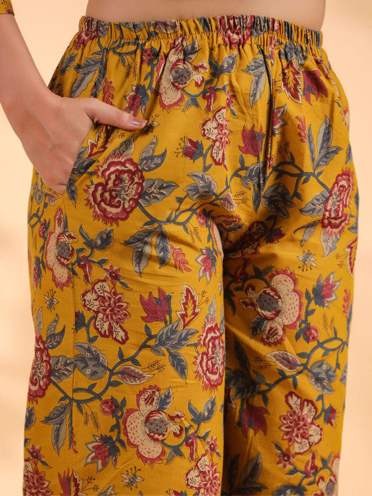 Vbuyz Floral Printed Sequinned Pure Cotton Kurta with Palazzos & Dupatta